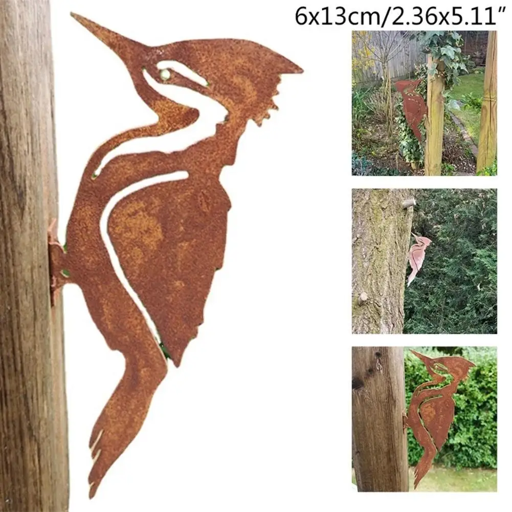 Elegant Garden Stake Design Pileated Bird Rusty Iron Crafts Bird Shaped Art Silhouette Sculpture Outdoor Garden Fence Decoration - Image 6