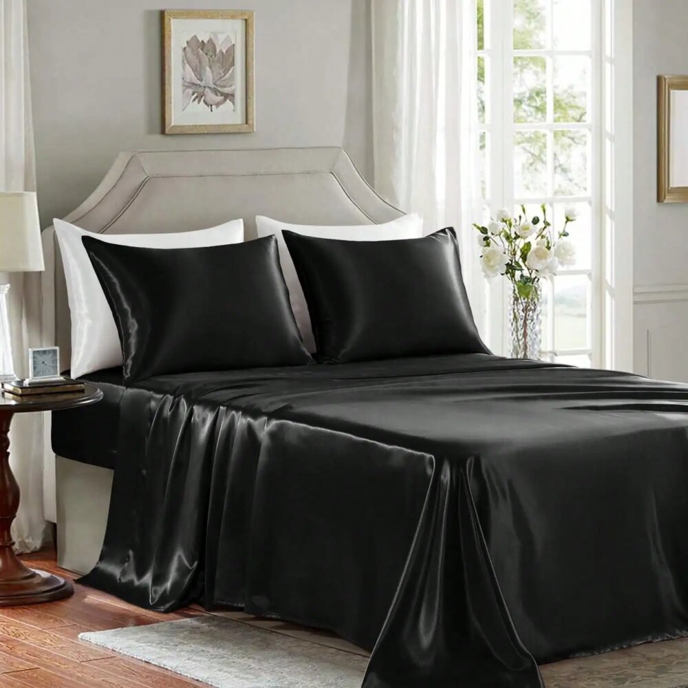 3/4Pcs Sheet Se Silky & Luxury Bed Set, Soft Deep Pocket Sheets Cooling Bed Set, 1 Fitted Sheet,1 Flat Sheet,1/2Pillowcase