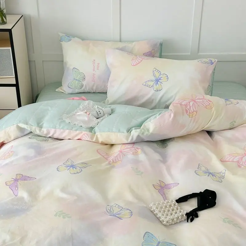 Pink Floral Bedding Set Soft Ins Single Double Queen Size Duvet Cover Flat Sheet Pillowcase Girls Home Totel Bed Linens - Image 5
