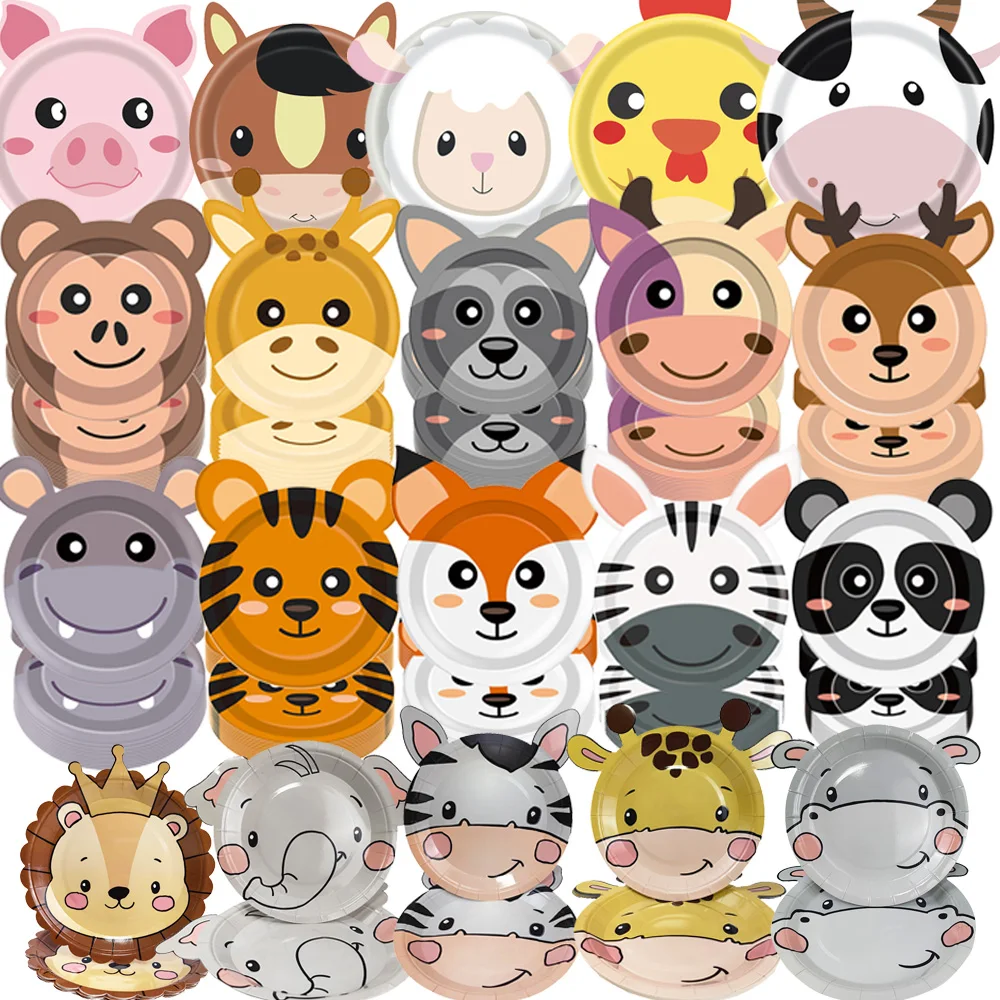 10/50pcs Farm and Jungle Animals Theme Party Tableware Animals Shaped Disposable Plate Baby Shower Kids Birthday Decor Supplies