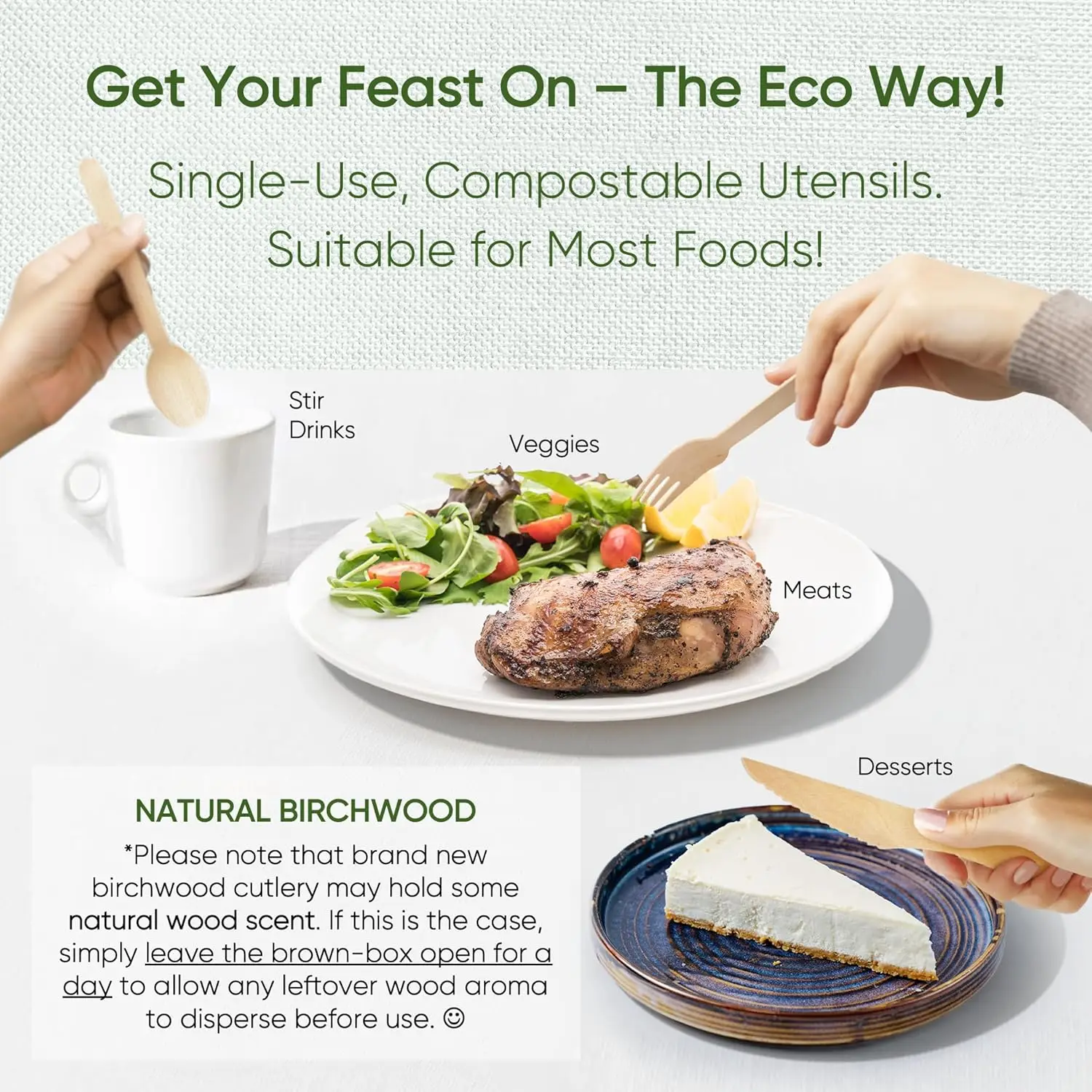 200 Pcs Party Disposable Wooden Tableware Set -(50 Forks, $50, 50 Spoons, 50 Teaspoons), Bamboo Garden Utensil - Image 6