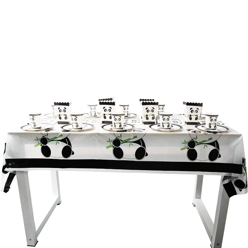 Panda Disposable Tableware Cartoon Paper Napkins Cups Plates Tablecloths Banner Panda Theme Birthday Party Decorations Supplies - Image 6