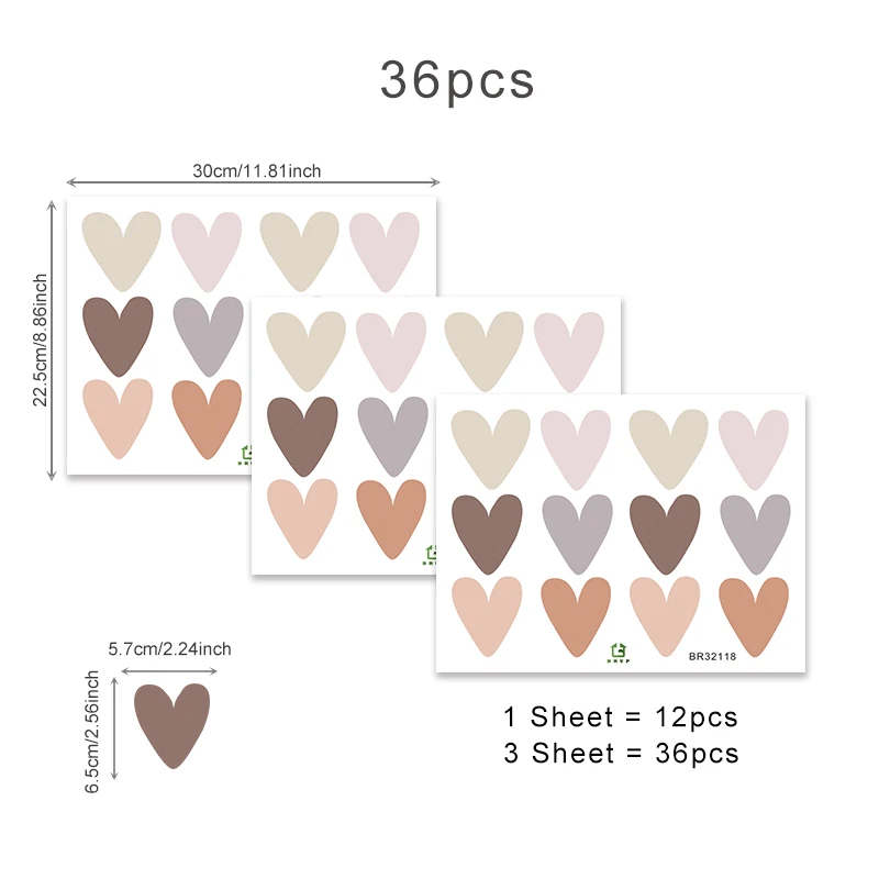 36pcs Heart Shape Trendy Boho Style Wall Stickers Bohemian Wall Decals for Living Room Bedroom Nursery Room Kids Room Home Decor - Image 5