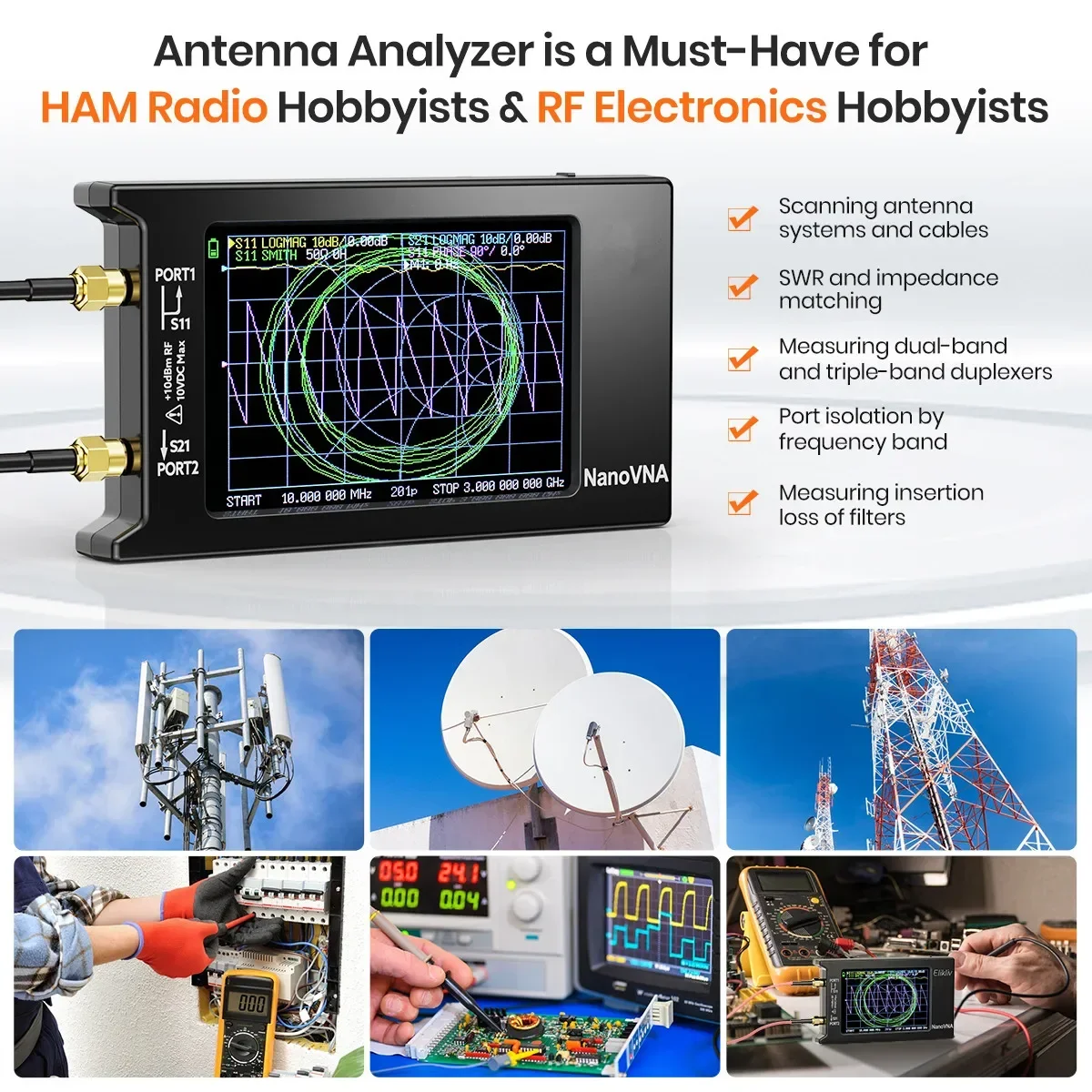 Spectrum Anslyzer NanoVNA-H4 Vector Network Antenna Analyzer 10KHz-1.5GHz MF HF VHF UHF Antenna Tuner 32GB nano vna NanoVNA-H - Image 5