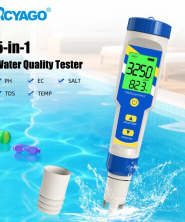 RCYAO 5-in-1 PH/Salinity/Temp/EC/TDS Meter High Accuracy Water Analyzer Digital Pool Salt Tester for Aquarium Hydroponics Spa