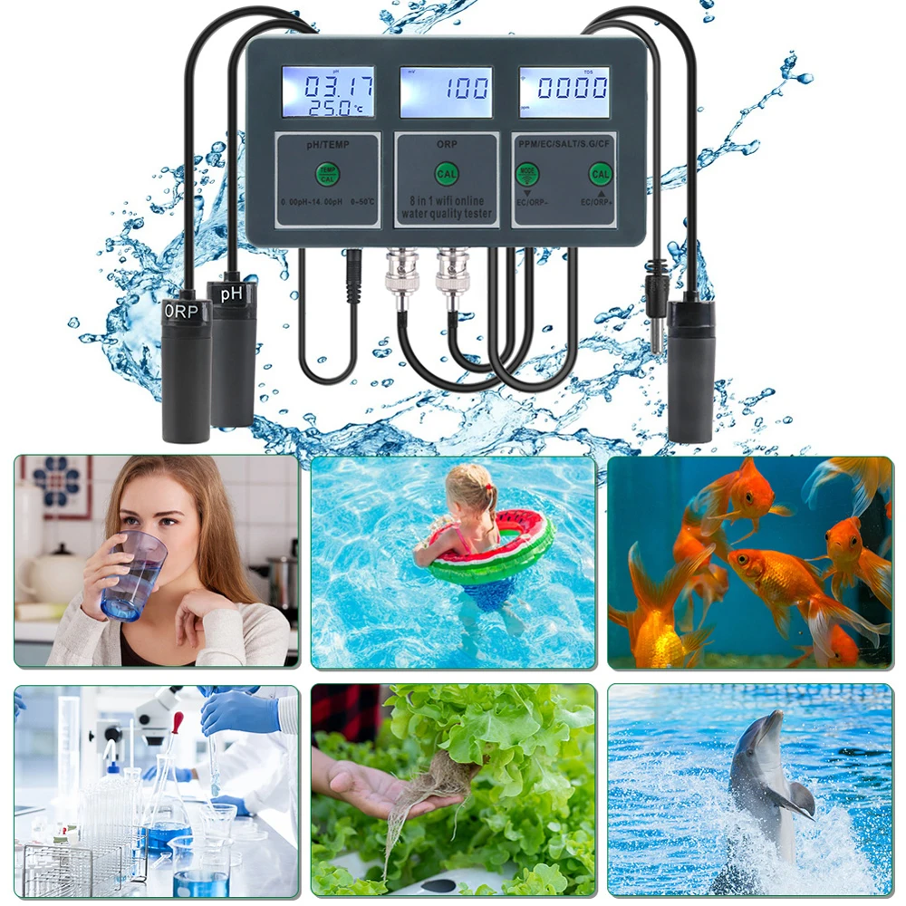 Tuya WiFi 8 In 1 Water Quality Detector S.G/PH/EC/ORP/TDS/CF/SALT/TEMP Measuring Analyzer Water Monitor Water Quality Tester - Image 5