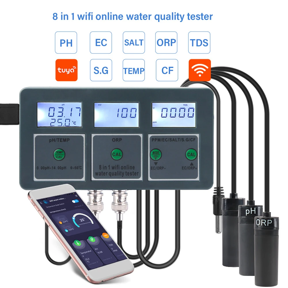 Tuya WiFi 8 In 1 Water Quality Detector S.G/PH/EC/ORP/TDS/CF/SALT/TEMP Measuring Analyzer Water Monitor Water Quality Tester - Image 6