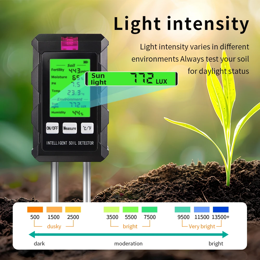 6 in 1 Soil PH Meter Sunlight Ambient Humidity Temp Soil Moisture Tester Nutrient Fertility Detector Garden Soli Analyzer - Image 6