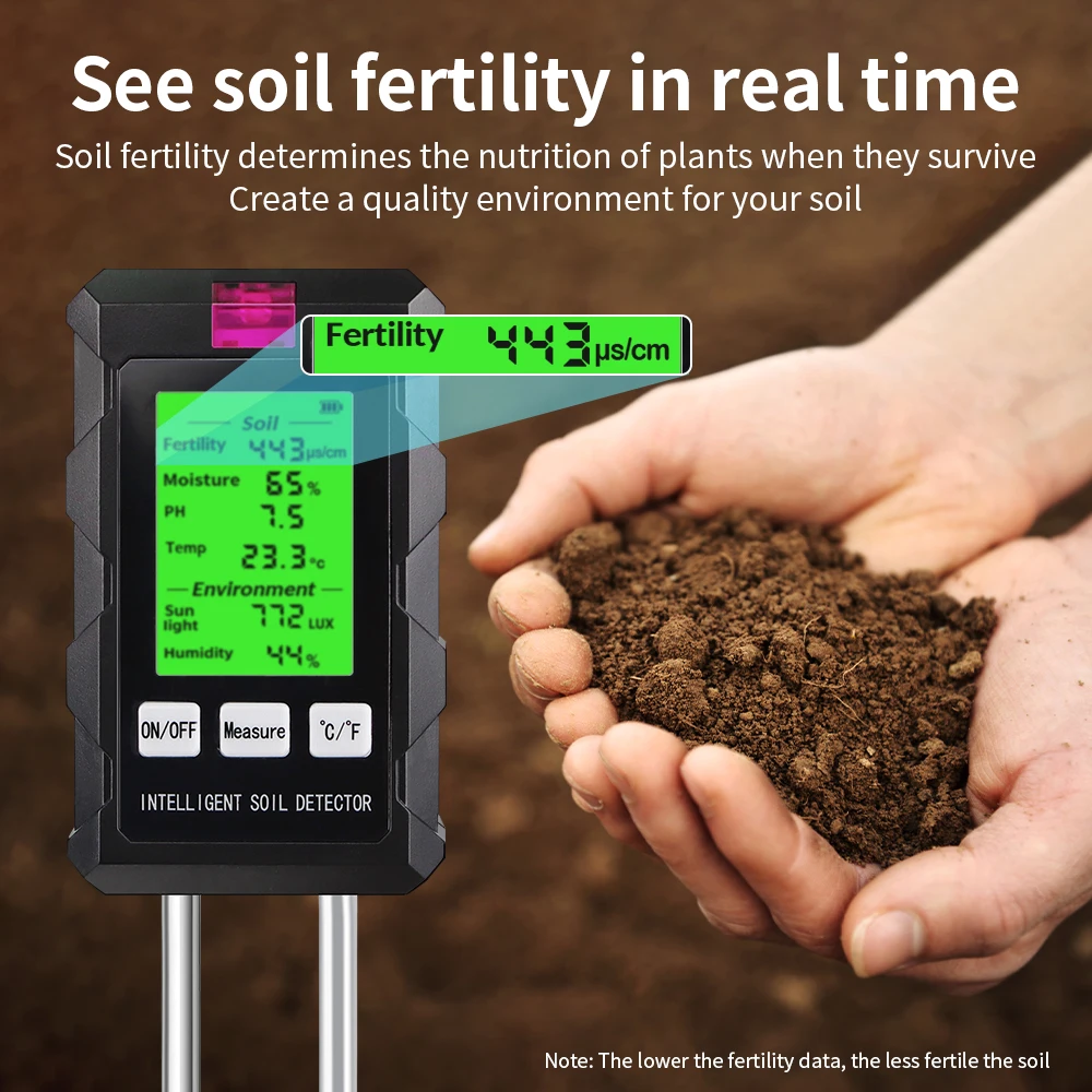 6 in 1 Soil PH Meter Sunlight Ambient Humidity Temp Soil Moisture Tester Nutrient Fertility Detector Garden Soli Analyzer - Image 3