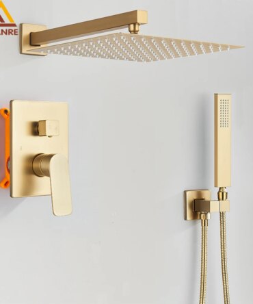 Brushed Gold Concealed Shower System Bathroom Rain Shower System Shower Mixer Tap Rainfall Shower Faucet