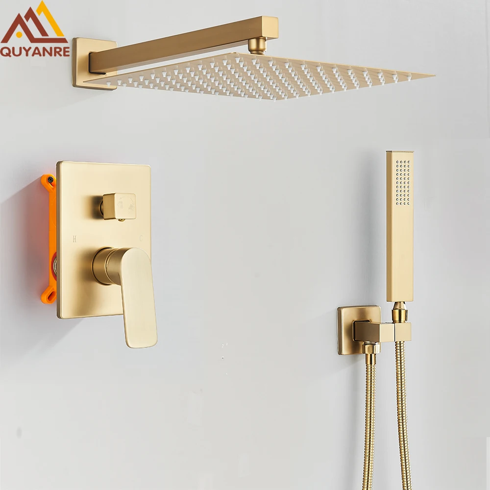 Brushed Gold Concealed Shower System Bathroom Rain Shower System Shower Mixer Tap Rainfall Shower Faucet