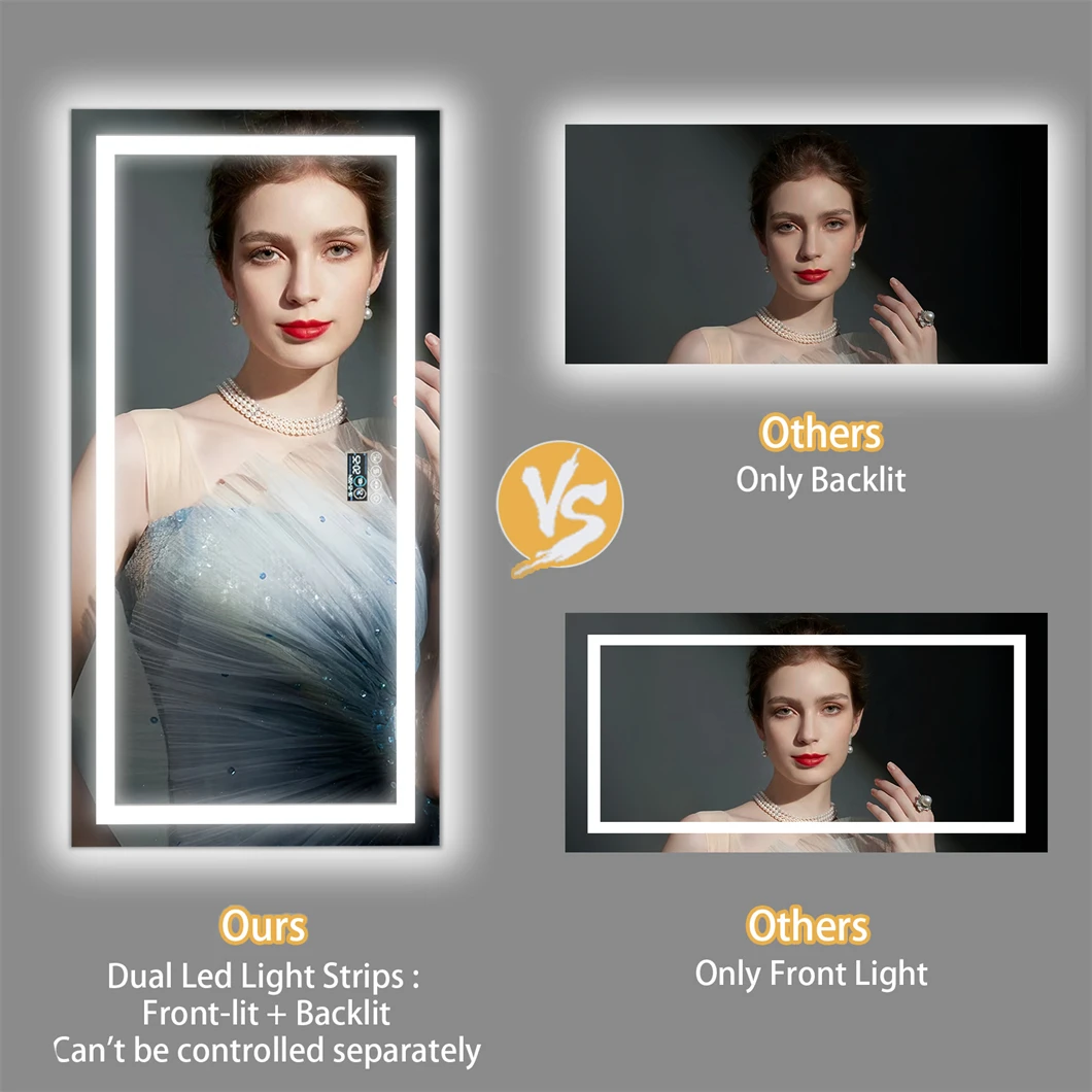 XXL Bathroom Mirror Smart LED Vanity Mirror Wall Mounted with Bluetooth, Digital Display, Back Front Lit,Anti Fog for Hotel Hall - Image 4