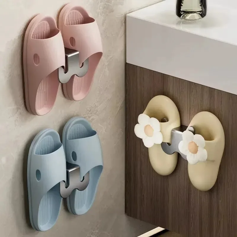 Non Perforated Simple Shoe Storage Rack Bathroom Door with Drainage on The Back Wall Bathroom Slipper Rack Wall Mounted Hook - Image 4