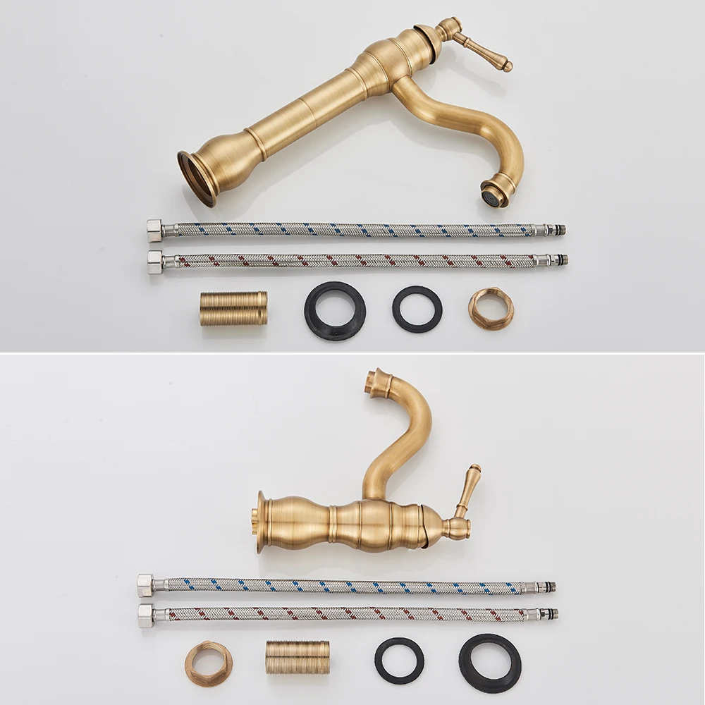 POIQIHY Antique Brass Basin Vessel Sink Faucet Deck Mounted One Hole Cold Hot Water Cold Hot Mixer Tap Bathroom Faucet 1 Hole - Image 5