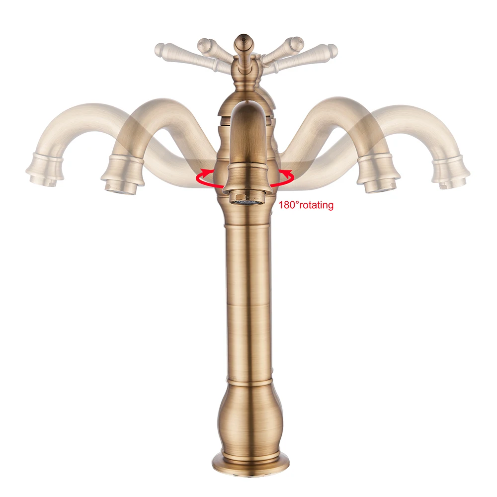 POIQIHY Antique Brass Basin Vessel Sink Faucet Deck Mounted One Hole Cold Hot Water Cold Hot Mixer Tap Bathroom Faucet 1 Hole - Image 4