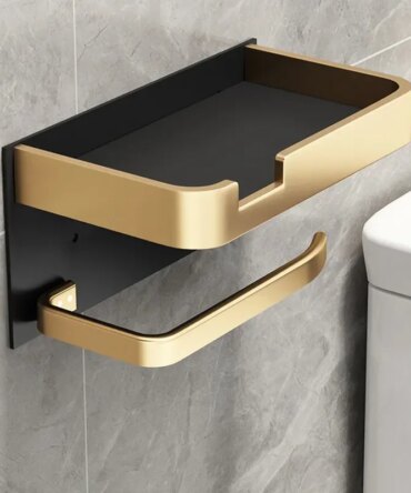Black Gold Toilet Paper Holder Bathroom Wall Mount Multifunction WC Paper Phone Holder Shelf Towel Roll Shelf Accessories