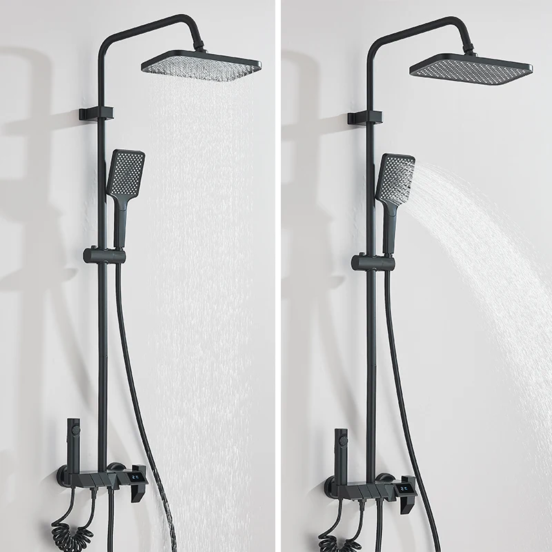 Rozin Black Smart Digital Display Shower Faucet Set Piano Style Rainlfall Bathroom System Grey Digital Mixer Tap Bidet Shower - Image 3