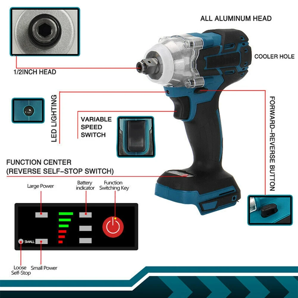 520NM Brushless Electric Impact Wrench Cordless Wrench Screwdriver PowerTool For Makita 18V Battery Pin - Image 5