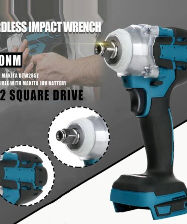 1/2 inch 520NM Brushless Cordless Electric Impact Wrench Power Tools Compatible 18V Battery Wrench with Toolbox Set