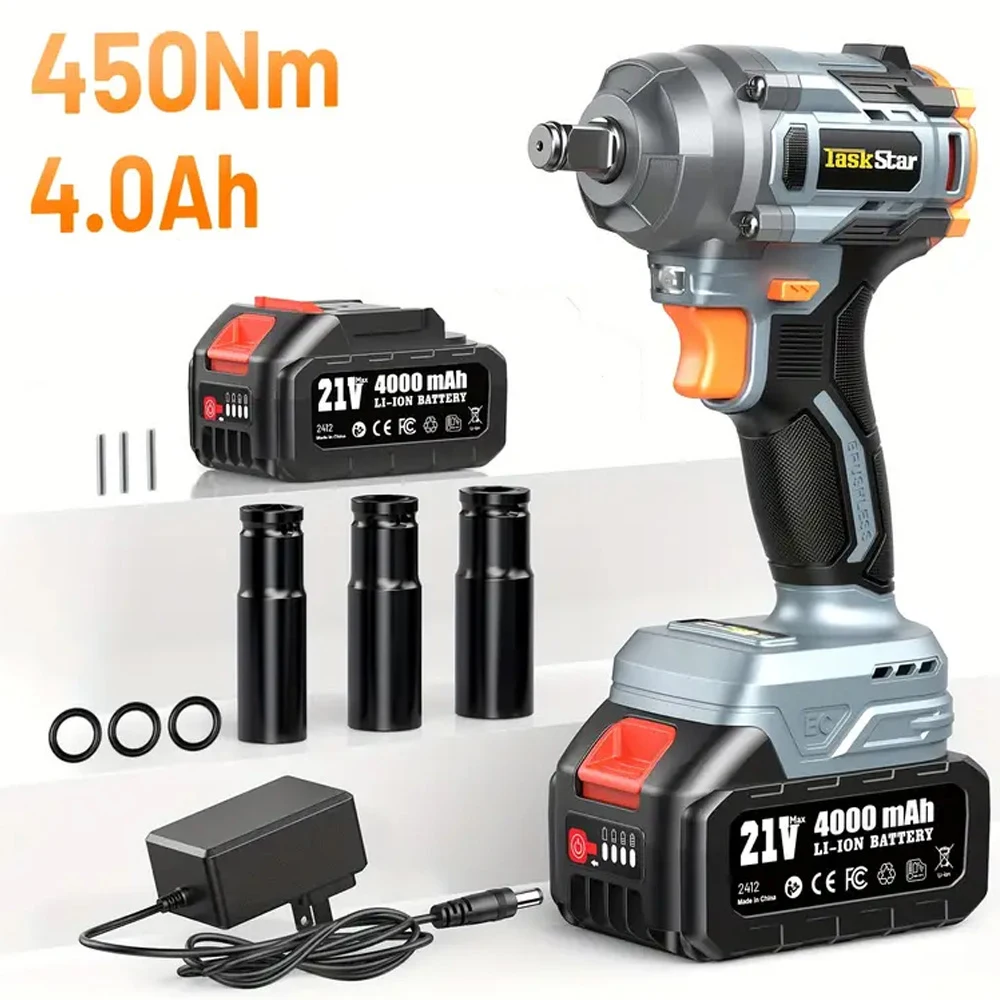 TaskStar Brushless Electric Impact Wrench With Makita 18V 4000mAH Battery 450Nm 1/2" Screwdriver Cordless Electric Wrench Tools