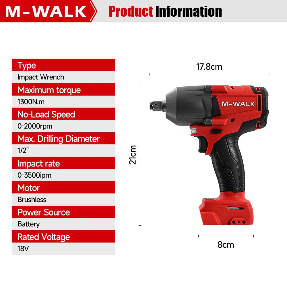 M-WALK Mid-Torque Impact Wrench Electric Cordless High Speed Car Truck Repair Professiona Power Tools For Milwaukee Battery Pin - Image 6
