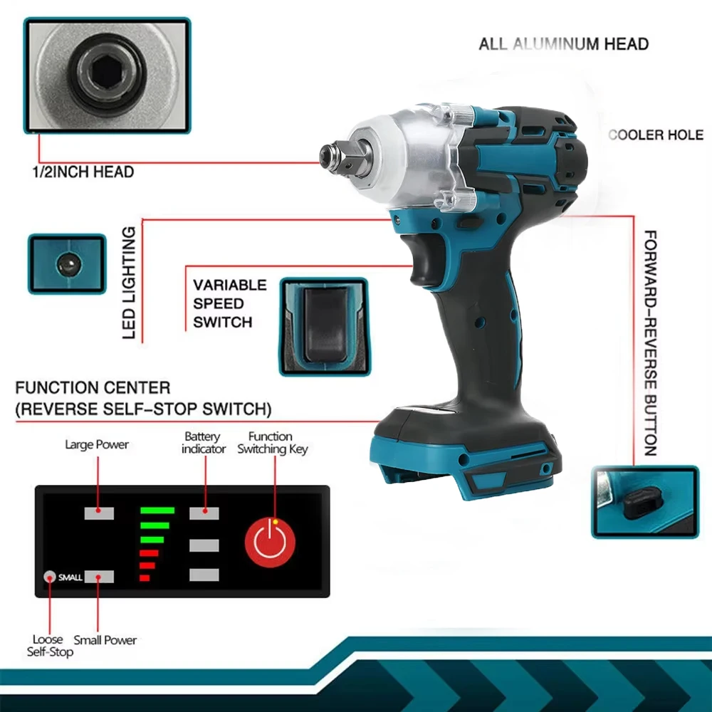 1/2 inch 520NM Brushless Cordless Electric Impact Wrench Power Tools Compatible 18V Battery Wrench with Toolbox Set - Image 3