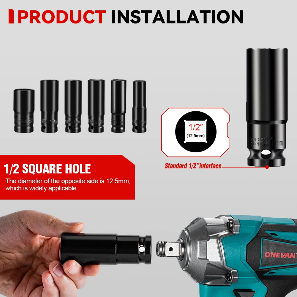 ONEVAN 1200N.M Brushless Electric Impact Wrench 1/2inch Cordless Torque Wrench Screwdriver Power Tool For Makita 18V Battery Pin - Image 3