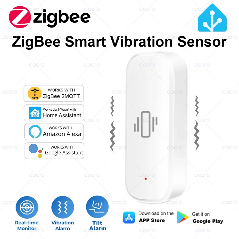 ZigBee Smart Vibration Sensor Real Time Monitoring Door Window Detection Tilt Alarm Smart Home Security Protection System