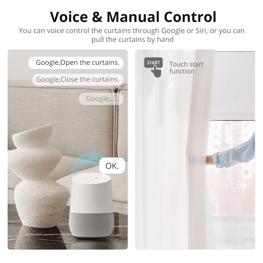 Zemismart Matter Over Thread Smart Curtain Motor Google Home App Samrtthings App Control Automatic Curtain System - Image 4