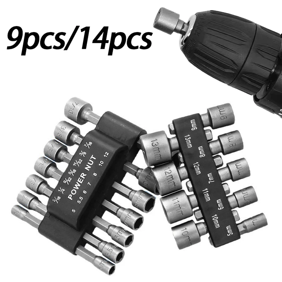 9pcs/14pcs sleeve set, forged from chrome vanadium steel, power tool accessories, metric and imperial electric wind batch sleeve