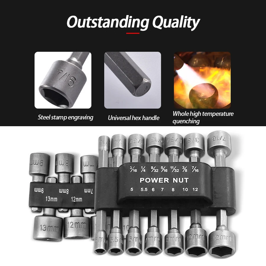 9pcs/14pcs sleeve set, forged from chrome vanadium steel, power tool accessories, metric and imperial electric wind batch sleeve - Image 5