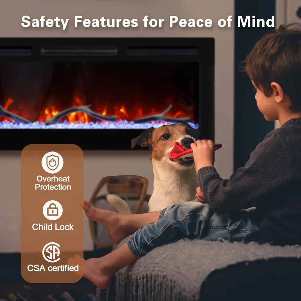 60’’ Smart WiFi Electric Fireplace Heater, Wall Mounted & Recessed Electric Fireplace Insert w/Timer, Child Lock, - Image 6