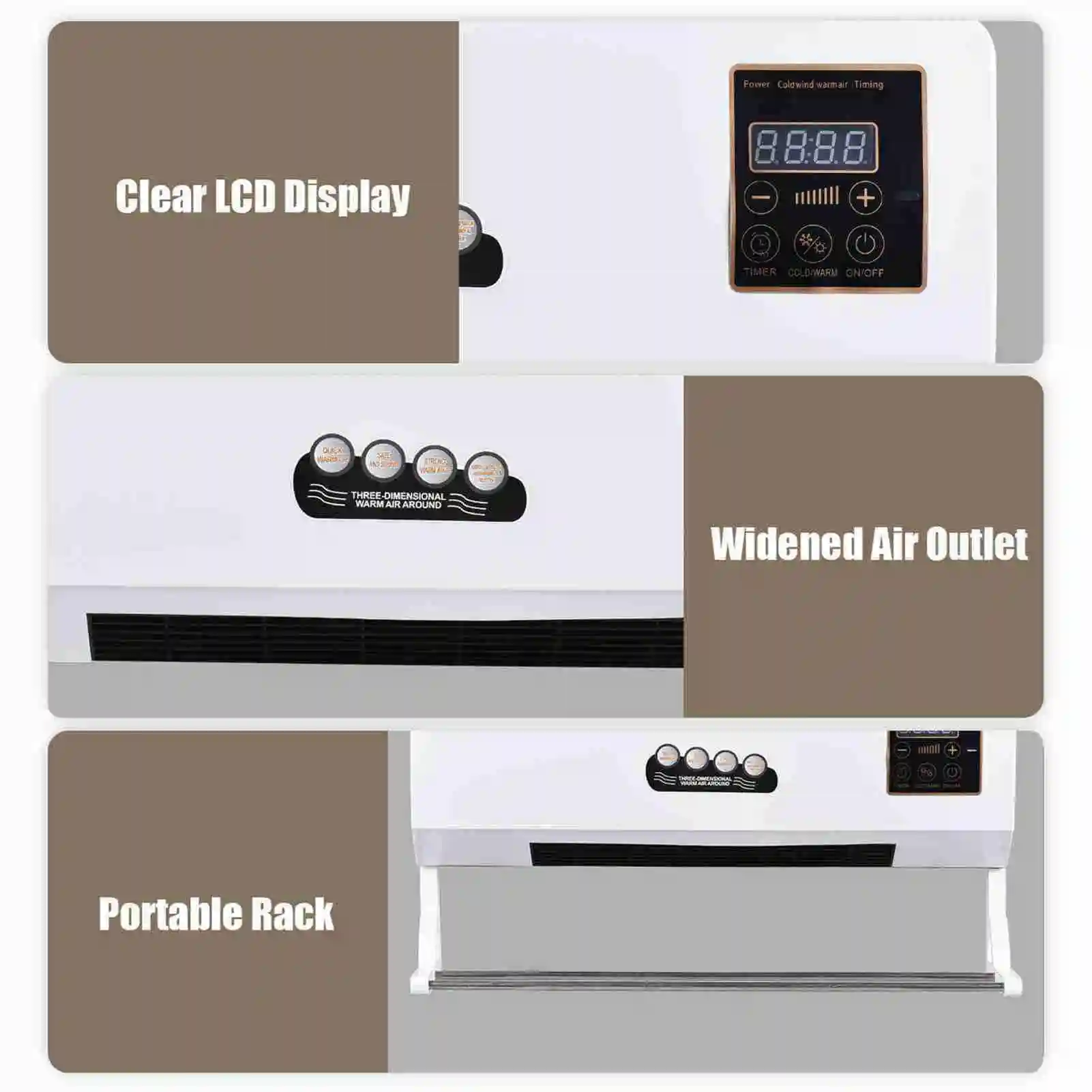 Heater Fan 2 in 1 Heating Nature Wind Timing Digital Display Wall Mounted Space Heater for Home Office Dormitory - Image 5