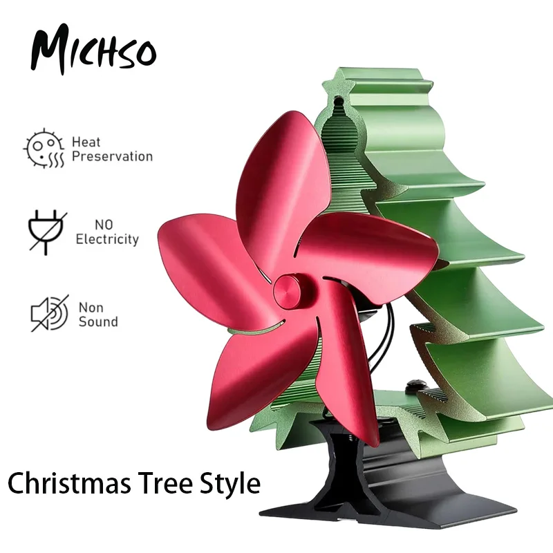 MICHSO 5 Blade Heat Powered Stove Fan Christmas Tree Log Wood Burner Eco-fan Fireplace Fan Home Efficient Heat Distribution