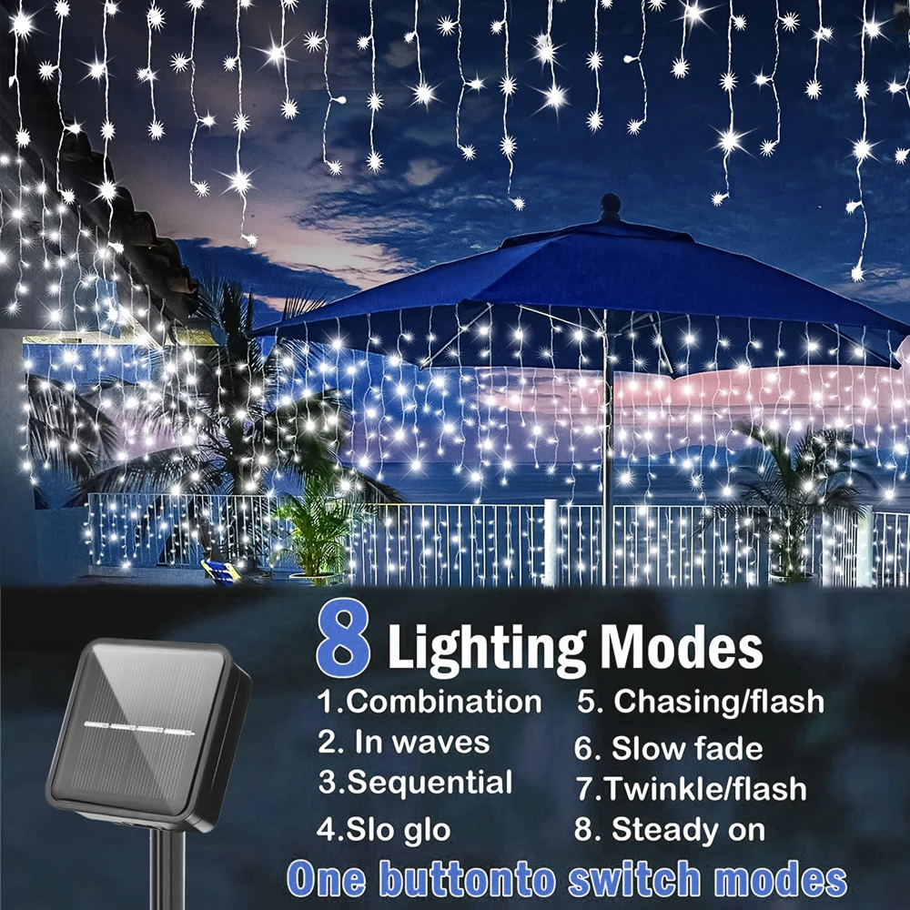 Solar LED Eaves Icicle String Lights 8 Lighting Modes Outdoor Waterproof Christmas Decorations Fairy Lights for Yard Garden - Image 4