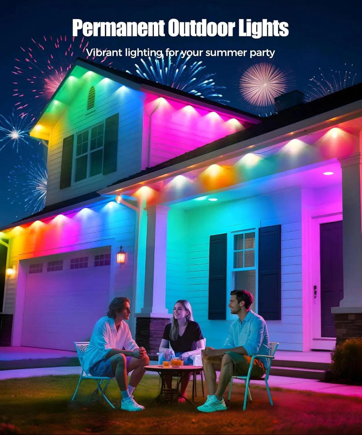 LED Permanent Outdoor Lights IP65 Waterproof RGBIC Eave Lights With Remote for Christmas New Year Roof DIY Holiday String Light - Image 2