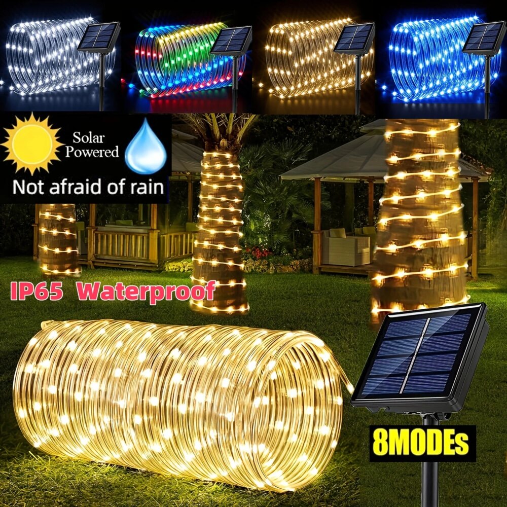 Solar Powered LED String Lights 8 Modes Outdoor Fairy Lights Garden Decoration Camping Tree Flower Garland Wedding Lighting Lamp