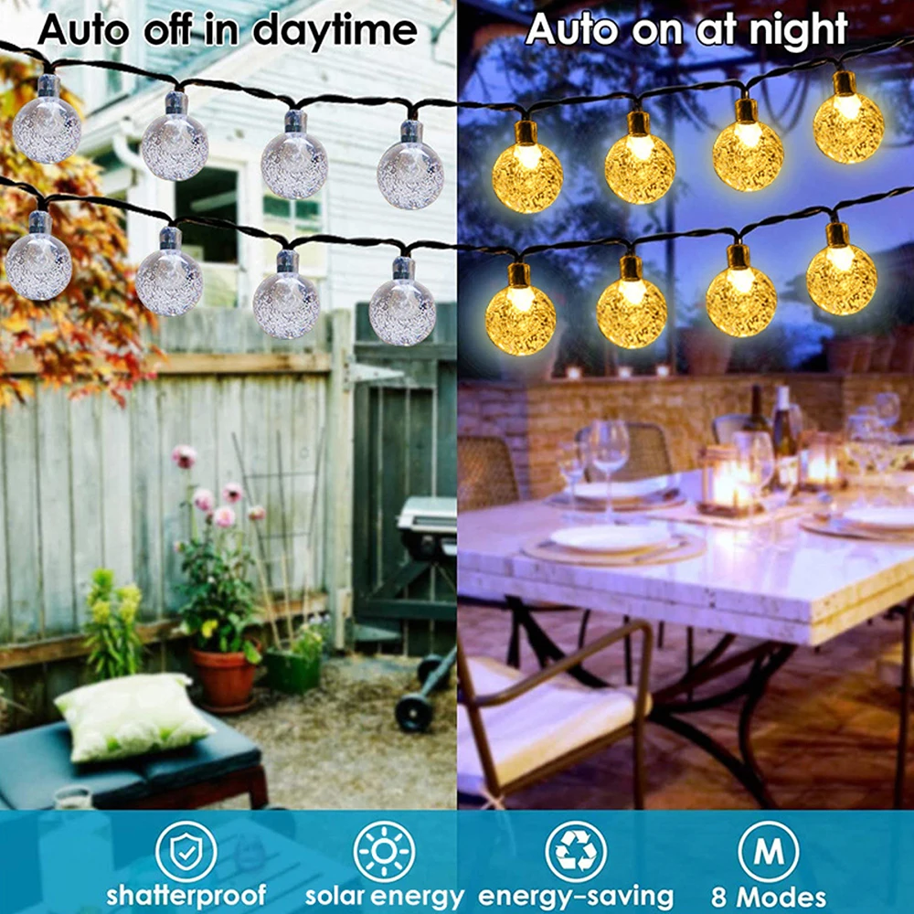 Solar String Lights Outdoor Bubble Ball Lighting String 8 LIghting Modes for Garden Wedding Birthday Holiday Theme Decoration - Image 4