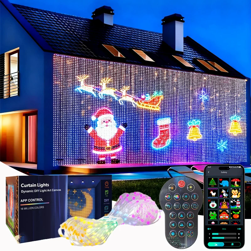 1/2PCS Smart LED Curtain Lights LED Fairy Lights App Control Music Sync DIY Pattern Waterproof for Indoor Outdoor Party Decor
