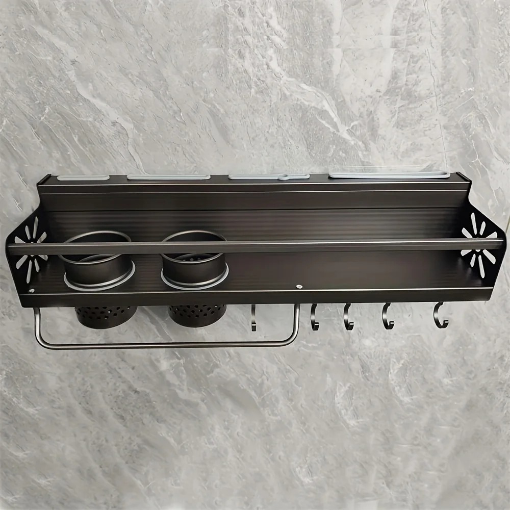 1pc Kitchen Wall-mounted Spice Storage Rack With Hooks, Hanging Tableware & Utensils Holder, Household Space Saving Storage Orga - Image 6