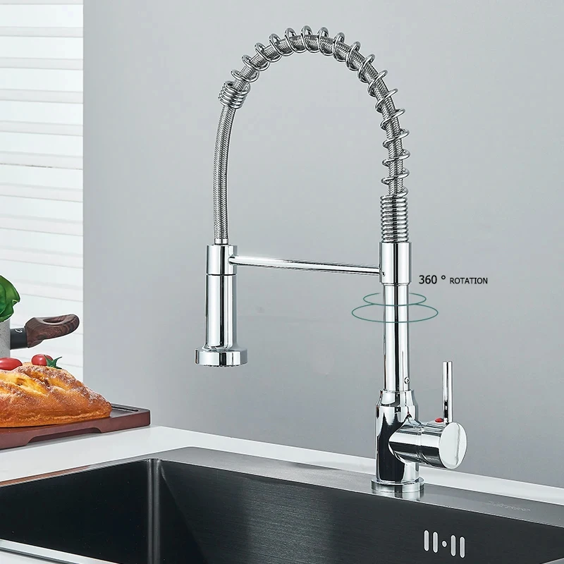 Spring Pull Down Kitchen Faucets Stream Spray Head Hot Cold Water Tap Stainless steel Rotation Kitchen Mixer Tap Crane - Image 4