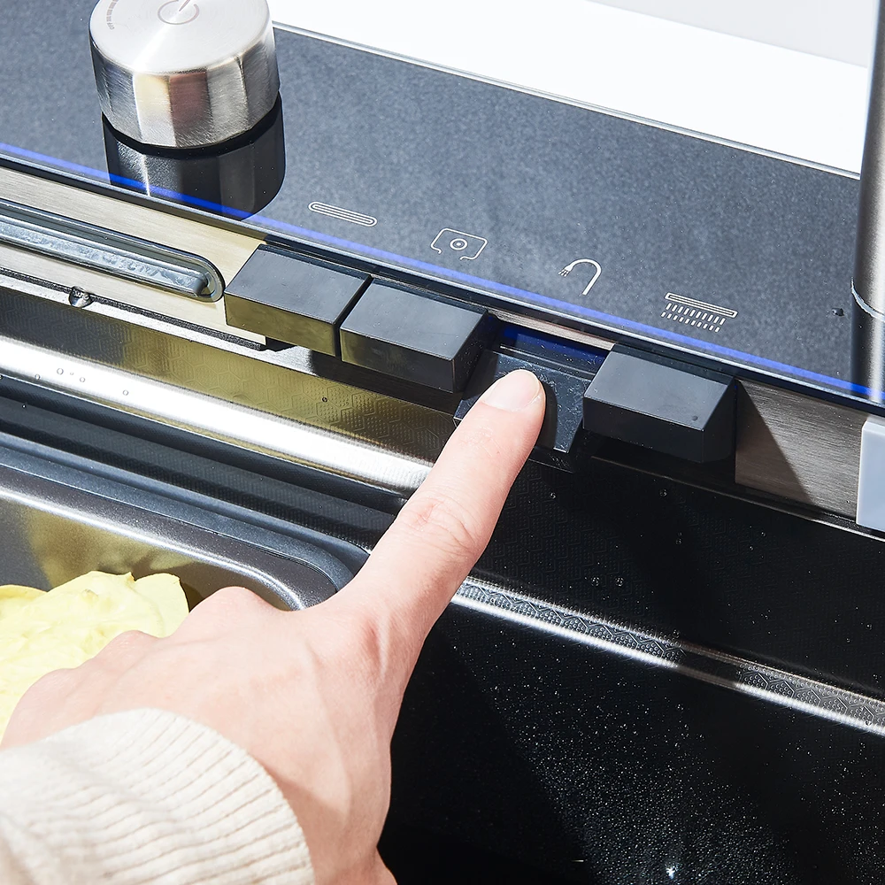 304 Stainless Steel Waterfall Kitchen Sink Large Single Slot Integrated Digital Display Faucet Set Soap Dispenser 75*45cm - Image 3