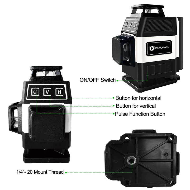 Pracmanu Mini 16 Lines 4D Laser Level Green Lines Self-Leveling Horizontal and Vertical Powerful Green Beams Laser Level - Image 4