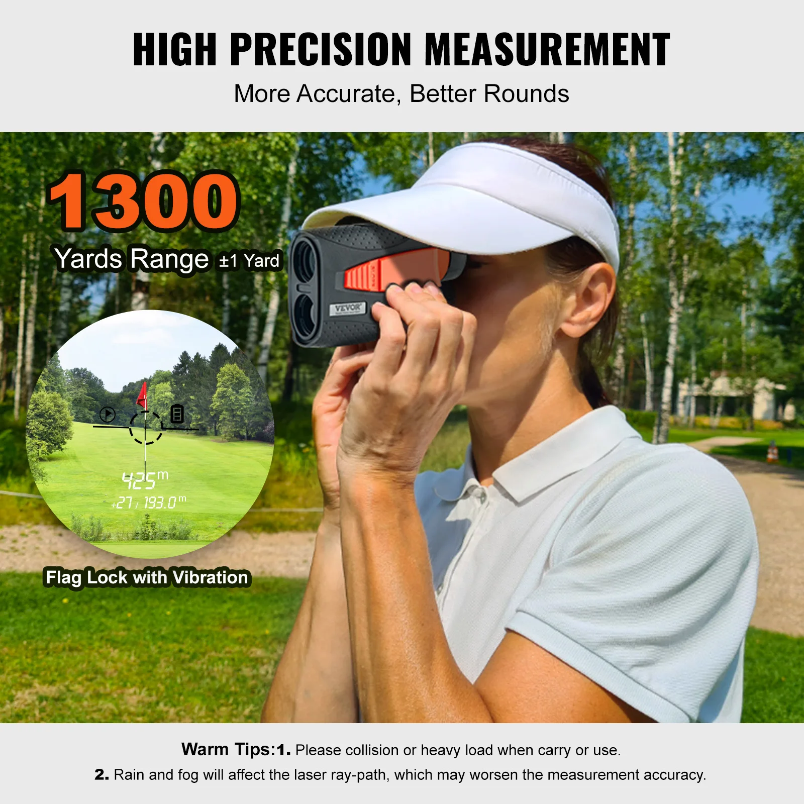 VEVOR 1300 Yards Golf Rangefinder Laser Golfing Hunting Range Finder 6X Magnification Flag Pole Lock Vibration Slope USB Charge - Image 2