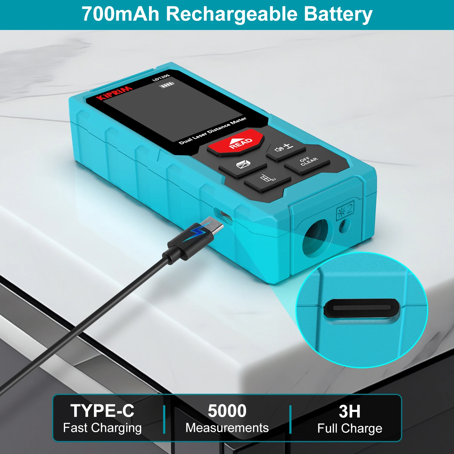 Kiprim Dual Laser Distance Meter Rechargeable Bilateral Laser Rangefinder 120m Digital Tape Measure Angle Measurment Tool - Image 3