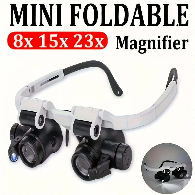 8X/15X/23X Retractable Jewelry Magnifier with 2 LED Lights - Adjustable Magnification, Ergonomic Eyeglass-Style Design - Image 3