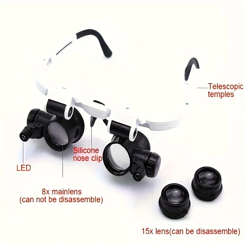 8X/15X/23X Retractable Jewelry Magnifier with 2 LED Lights - Adjustable Magnification, Ergonomic Eyeglass-Style Design - Image 5