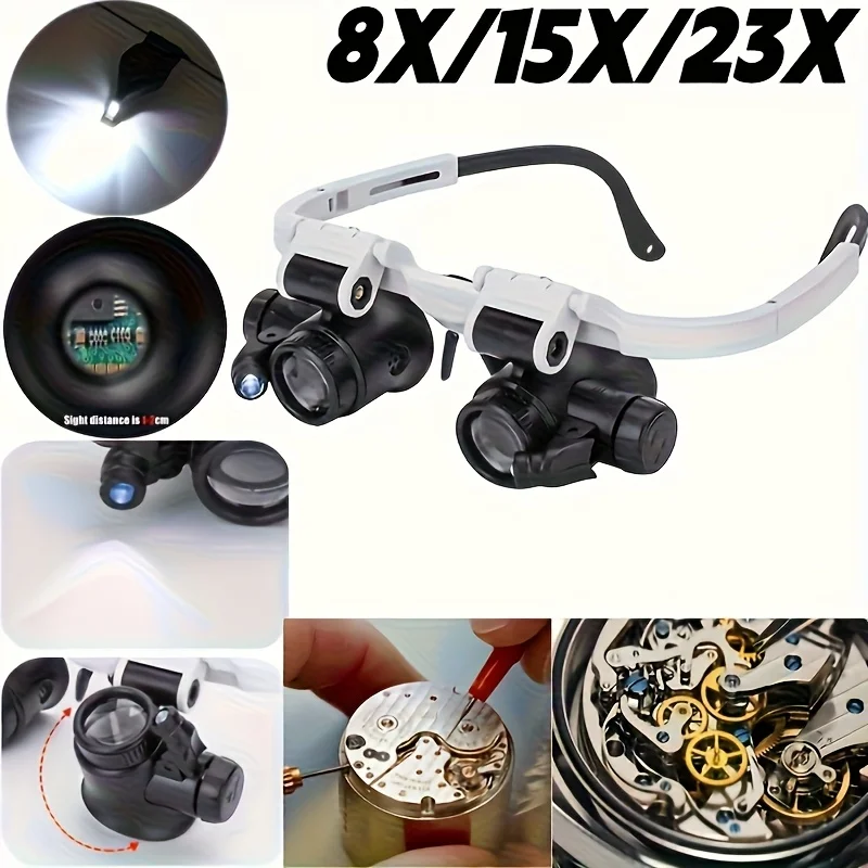 8X/15X/23X Retractable Jewelry Magnifier with 2 LED Lights - Adjustable Magnification, Ergonomic Eyeglass-Style Design - Image 4