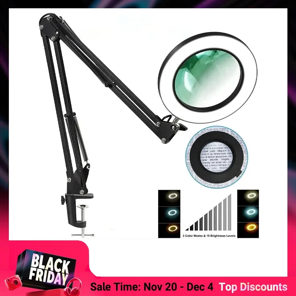 72LED 8X/10X NEW Illuminated Magnifier USB 3 Colors LED Magnifying Glass for Soldering Iron Repair/Table Lamp/Skincare Beauty