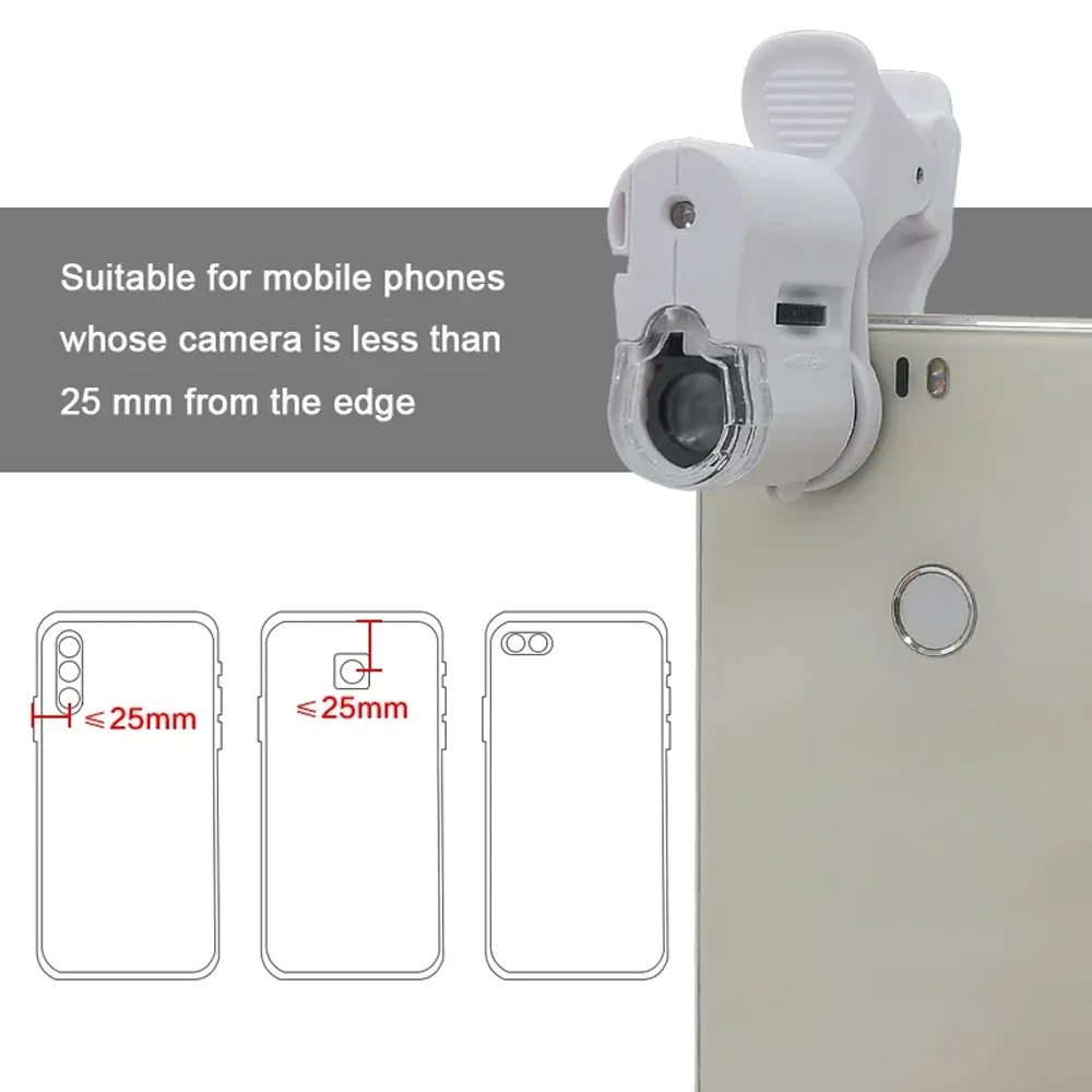 Universal Clip Microscope LED Jewelry Magnifying Glass Focusing Adjusted Pocket Microscope with Cell Phone Clip UV Light 60X - Image 6